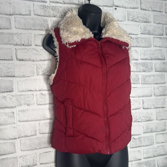 Big Chill Zip Up Puffy Vest Fur Collar Size Small - Picture 2 of 4